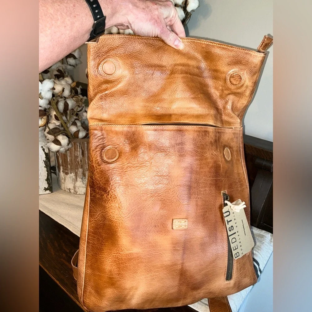 NWT Bed Stu Leather Howie Flapover Leather Backpack Tan Rustic Retail $365 - Picture 9 of 13